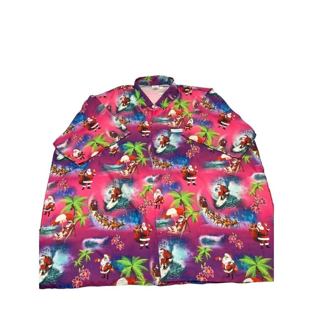 Mens Hawaiian 3XL Santa Pink Holiday Shirt Short Sleeve Tropical Surfing